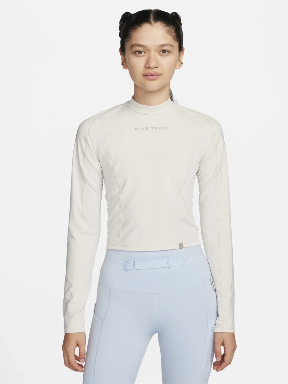 Nike Trail Dri-FIT Long-Sleeve Crop Running Top Light Beige Sz M EUC